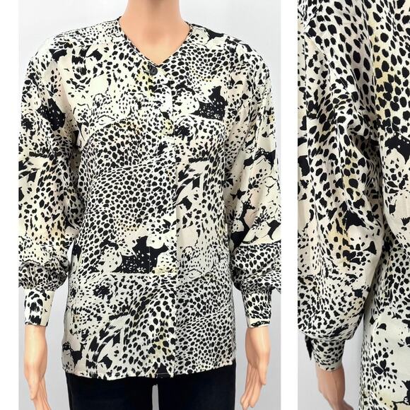 Vintage Escada Silk Abstract Animal Print Button-Down Shirt 90s Women EU 34 US 4 - Picture 1 of 16